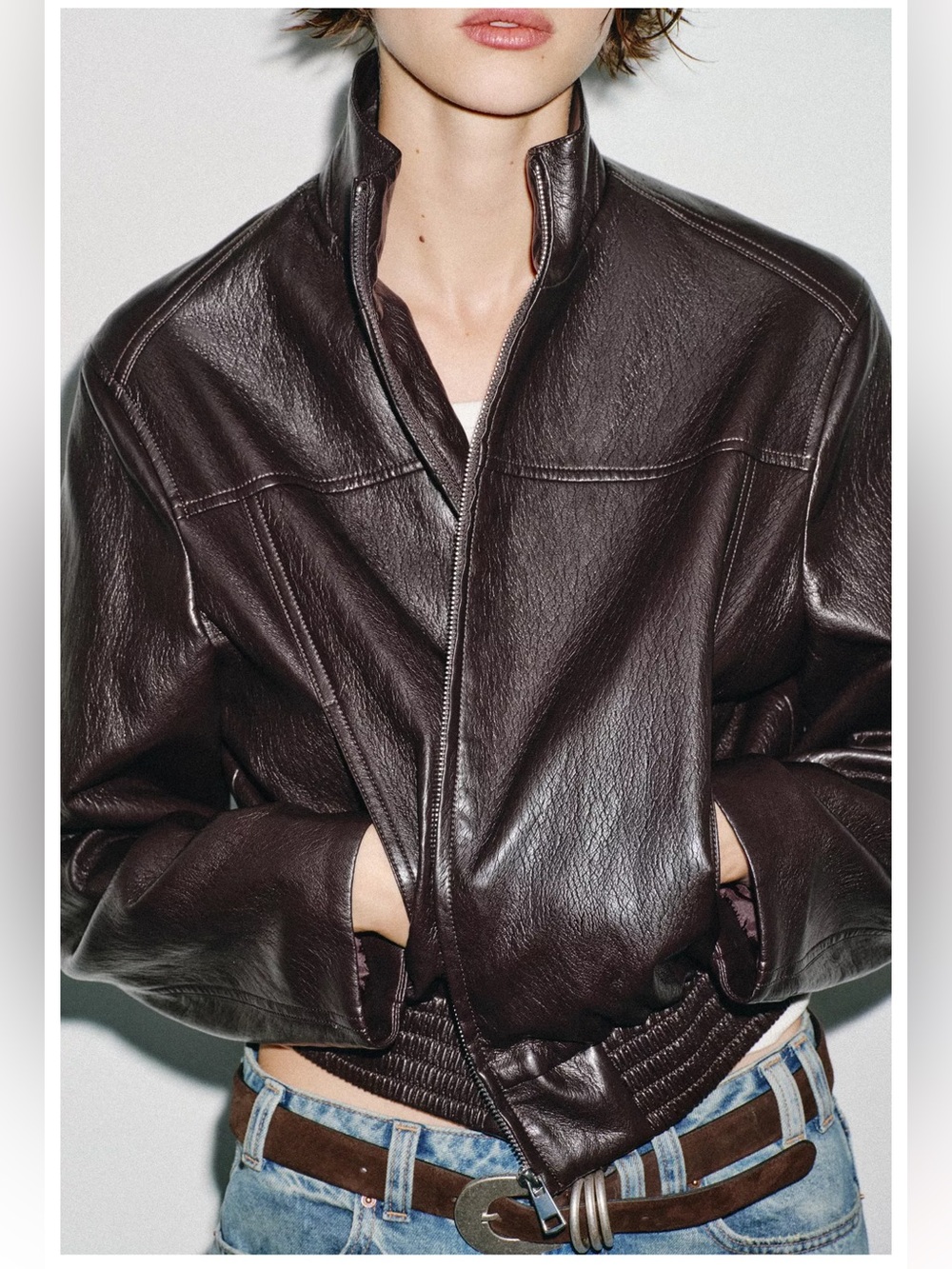 ✨SALE✨ ZARA FAUX LEATHER CROPPED BOMBER JACKET ✨SALE✨ - Picture 7 of 13